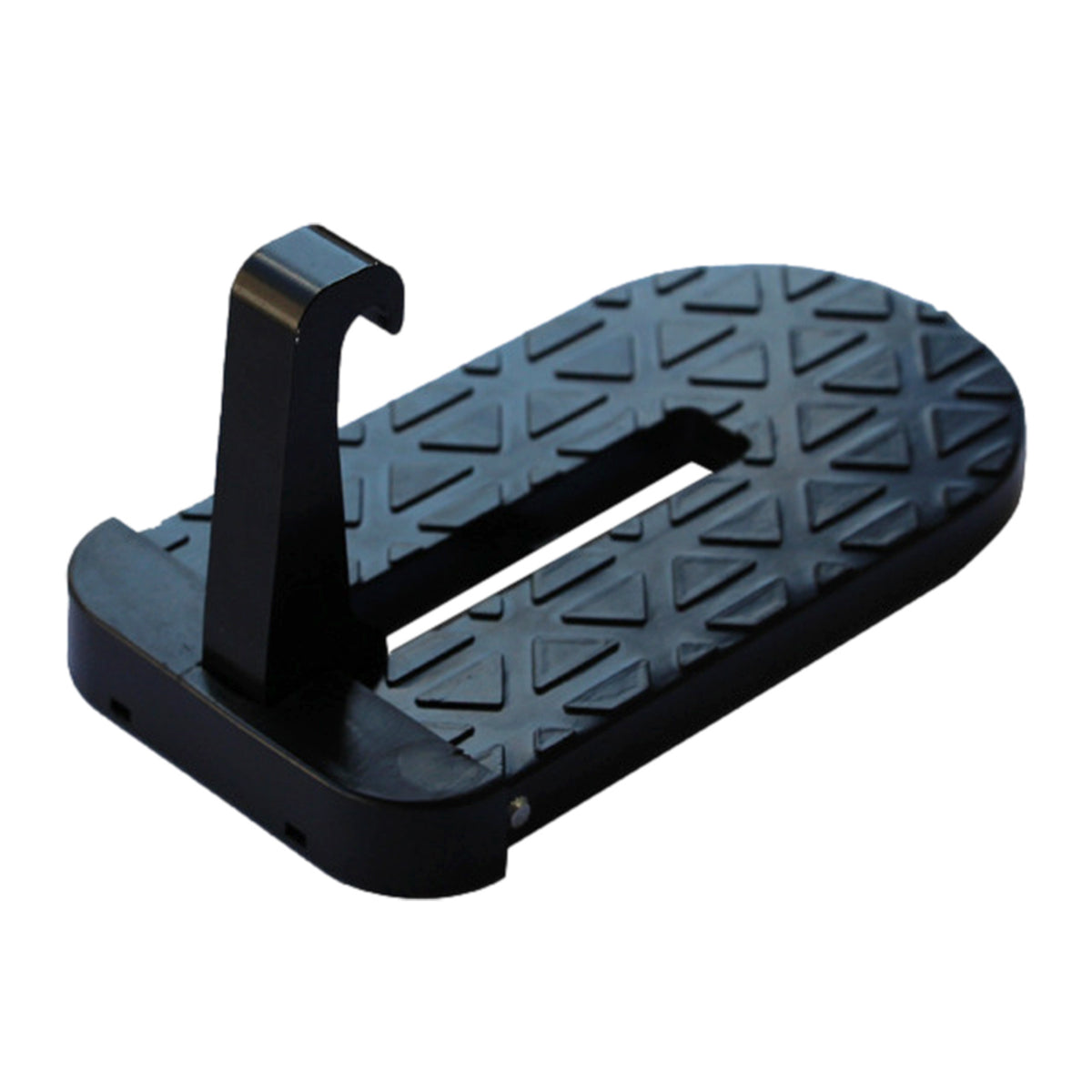 a black plastic object with a hook