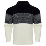 Men's Casual Color Block Long Sleeve Cable Knit Pullover Sweater