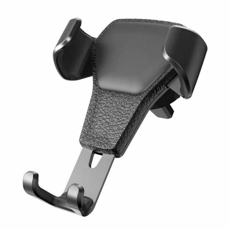 a black car holder with a metal clip