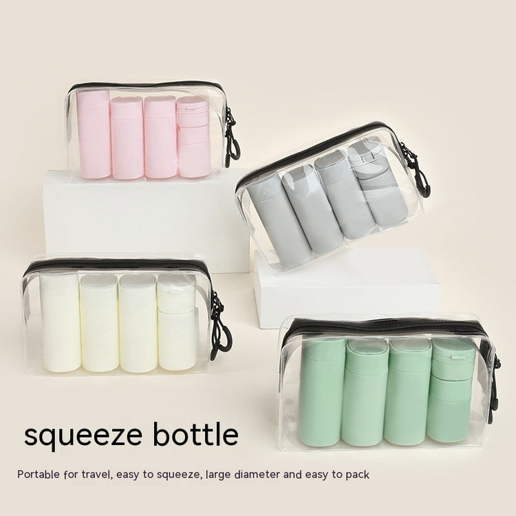 a group of plastic bottles in a clear bag