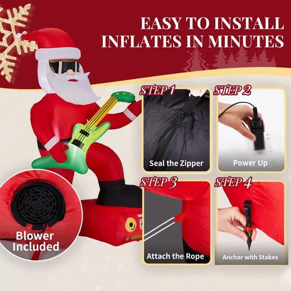 Dropship 7.5FT Lighted Christmas Inflatable Decoration, Inflatable Black Santa Playing Electric Guitar, Funny Blow Up Yard Decorations With Built-in LED Lights For Holiday Party Front Yard Lawn Garde