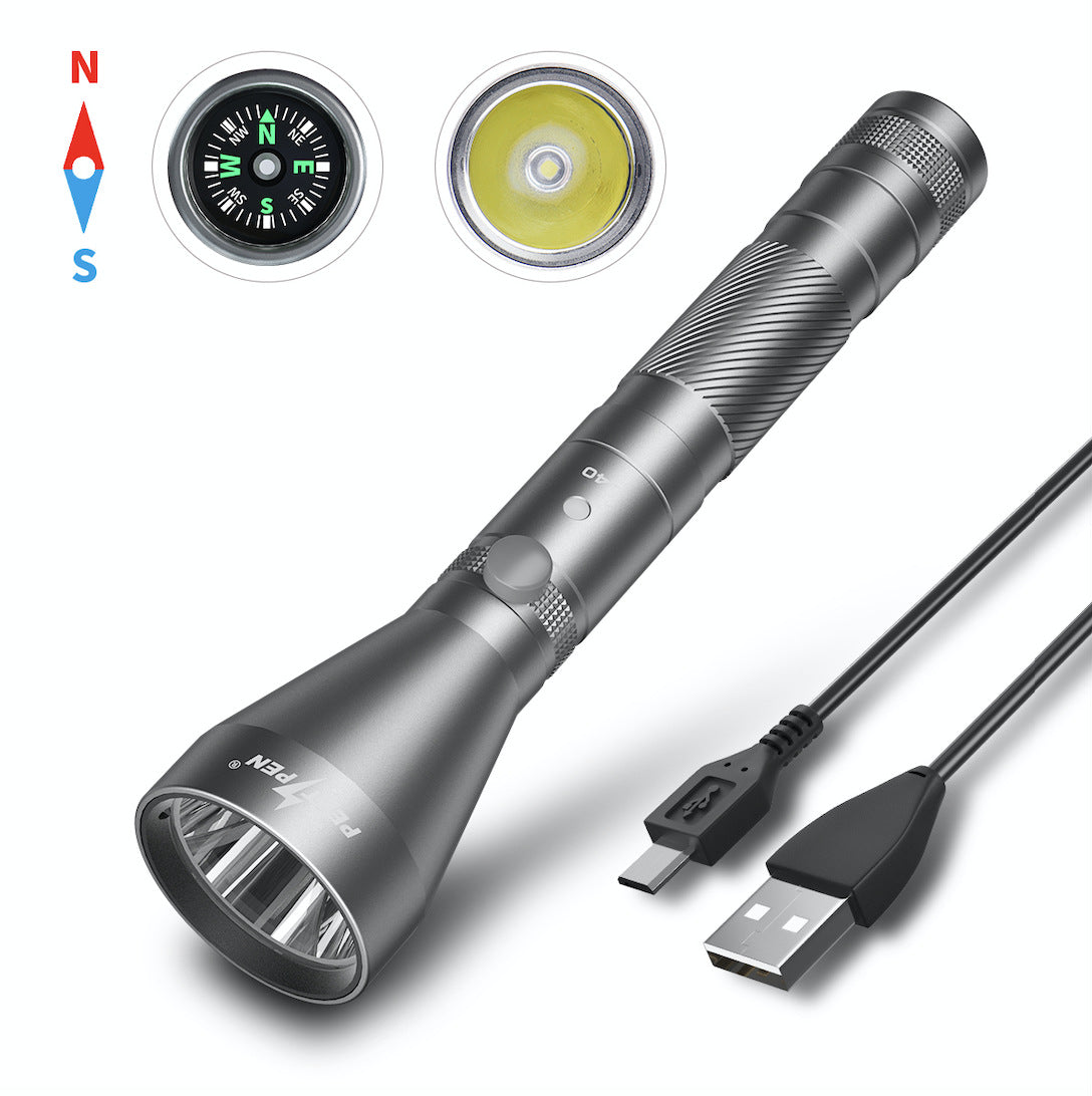 Long Range Outdoor Camping Compass Rechargeable Usb Waterproof Portable Flashlight