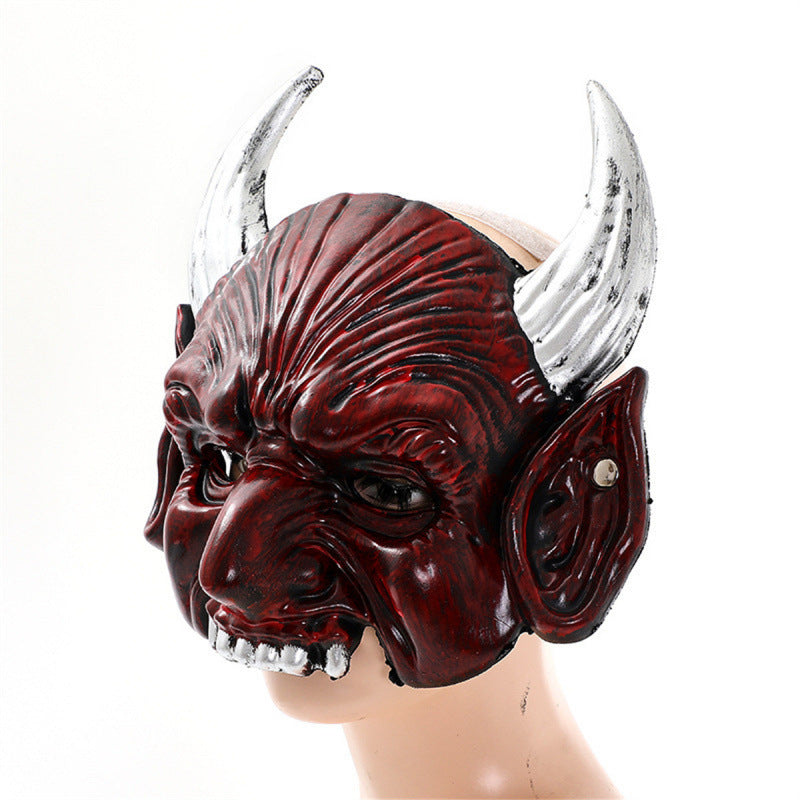 a red and white mask