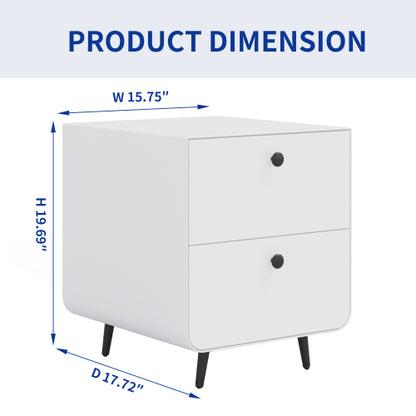 Modern Night Stand Storage Cabinet For Living Room Bedroom, Steel Cabinet With 2 Drawers,Bedside Furniture, Circular Handle