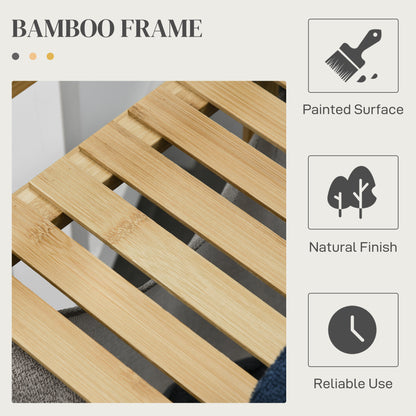 Bamboo Laundry Basket, Double Laundry Hamper with Shelf, 2 Pull-Out and Removable Bags, Natural Wood and Dark Gray