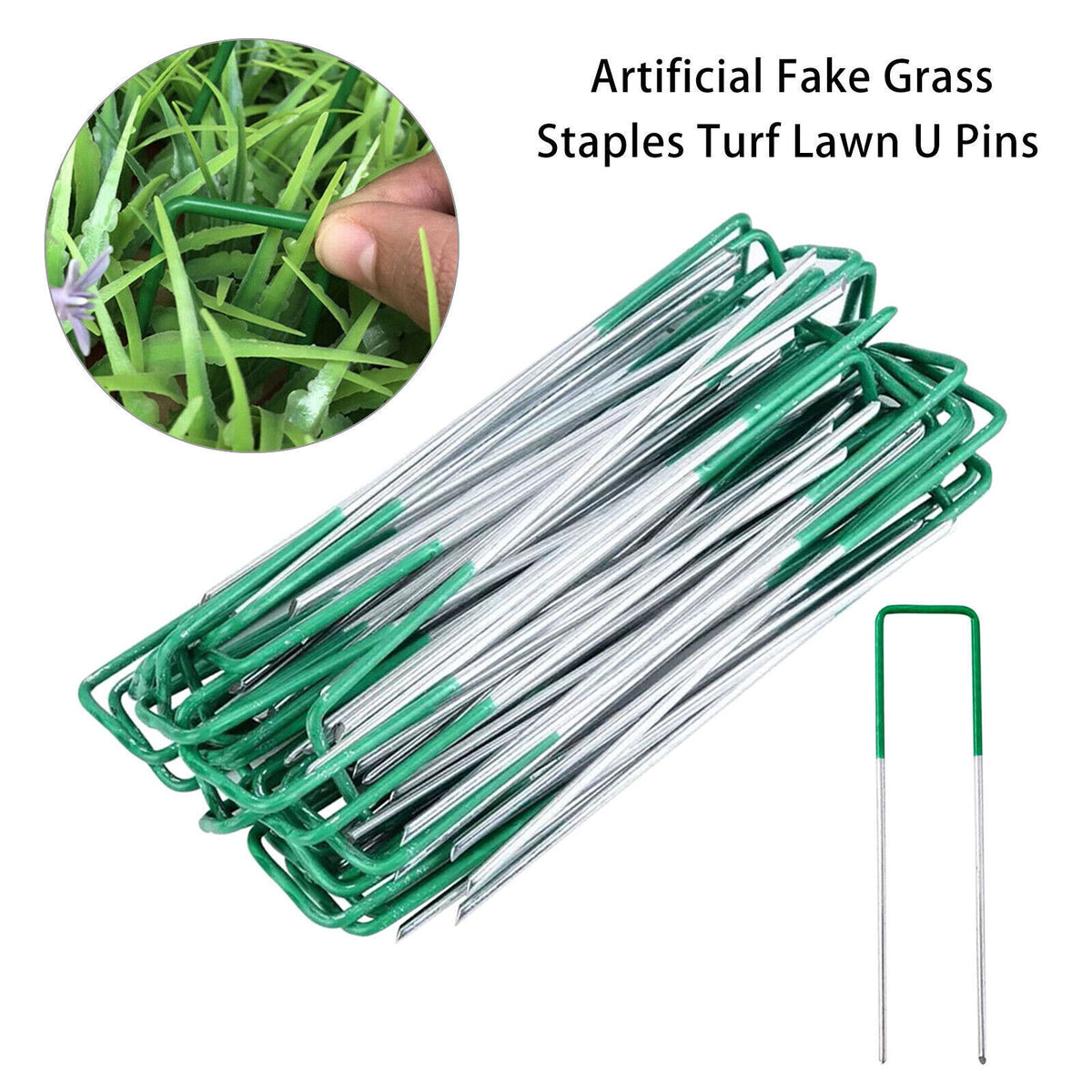 a pile of fake grass and a pair of pins