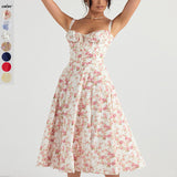 Women's Floral Lace-Up Corset Dress