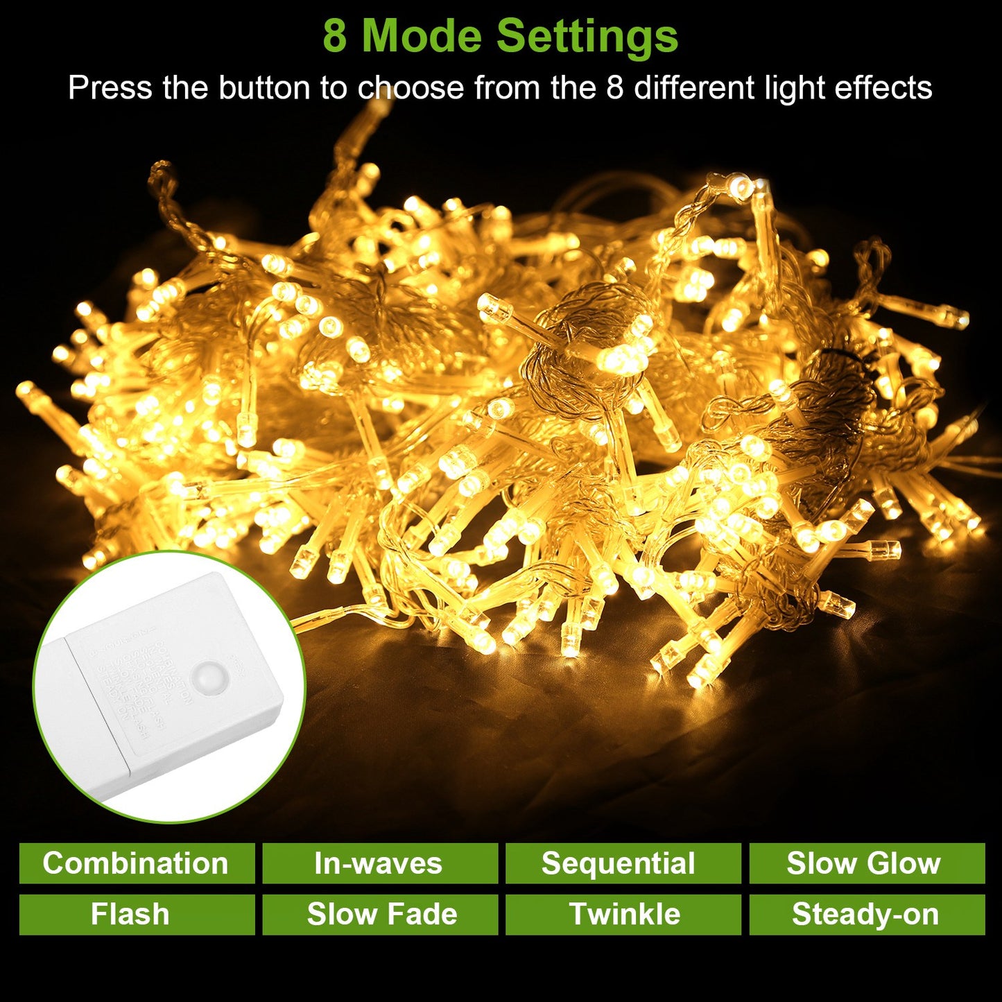 1Pc 3Meter 300 LEDs String Curtain Light With Remote 8 Light Modes IP44 Waterproof For Christmas Halloween New Year Yard Garden Party