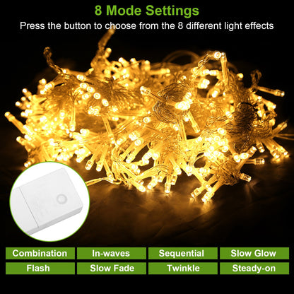 1Pc 3Meter 300 LEDs String Curtain Light With Remote 8 Light Modes IP44 Waterproof For Christmas Halloween New Year Yard Garden Party