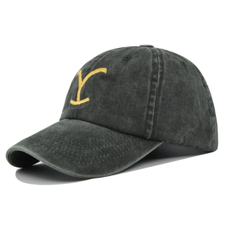 a black hat with a yellow y on it