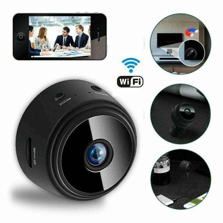a round black object with a camera and a phone