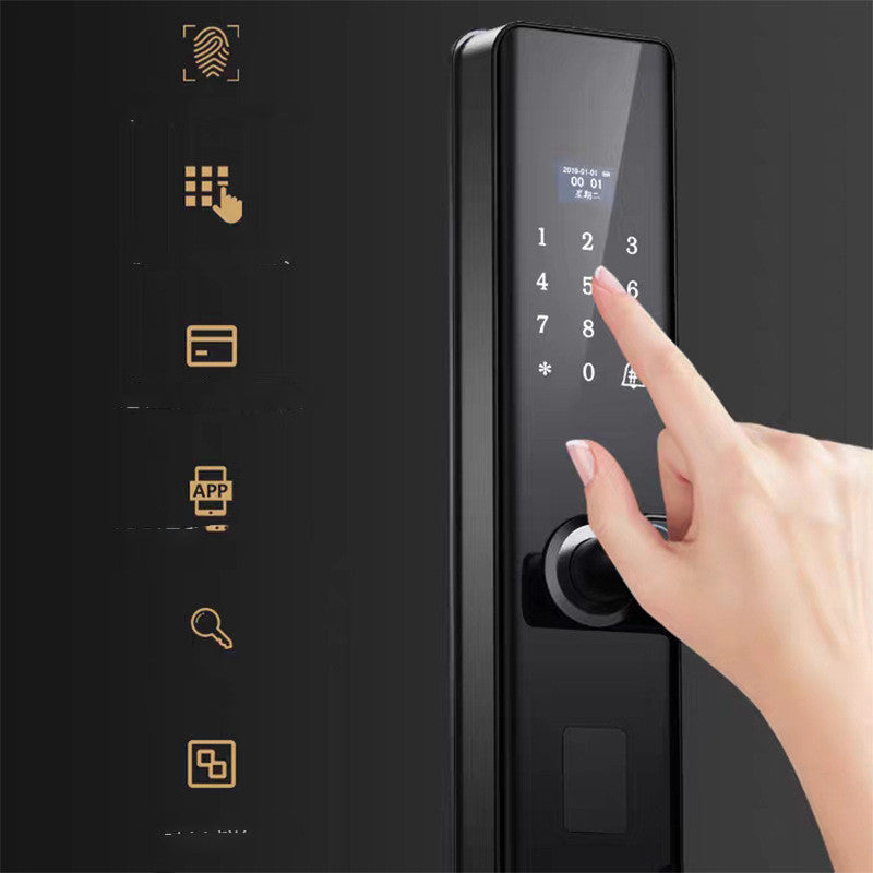 a hand pressing a button on a black device