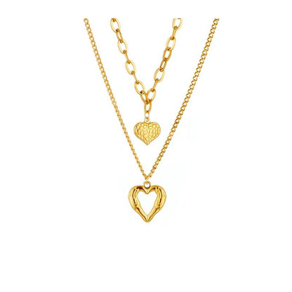 Titanium Steel Angel Wings Love Necklace Irregular Folds 2 Heart Love Necklace For Women Charm Party Accessories High-quality Fashion Jewelry Pendant Gifts