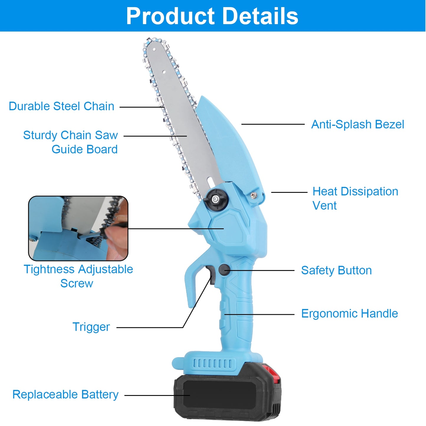 1Set Electric Mini Chainsaw Portable Handheld Cordless Small Chain Saw Battery Powered With 2Pcs 1200mAh Rechargeable Batteries 8in Chains Gloves Goggles For Pruning Trees Wood Cutting