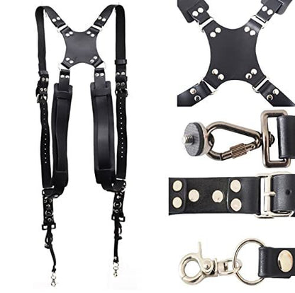 Camera Strap, Camera Straps For Photographers-Leather Dual Camera Strap For Two DSLR&SLR Cameras