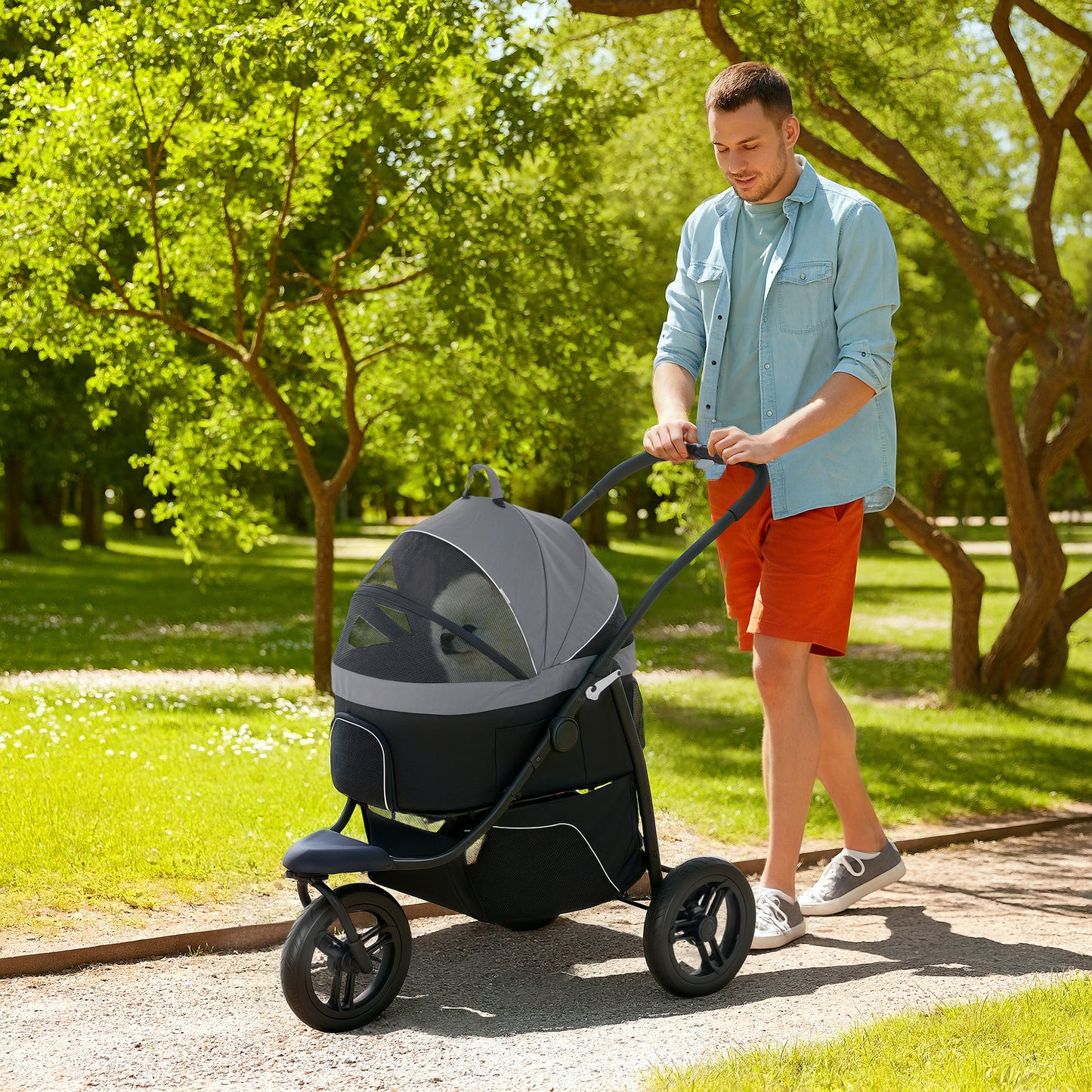 1 Pet Jogging Stroller for Small Dogs and Cats with Detachable Carrier