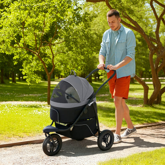 1 Pet Jogging Stroller for Small Dogs and Cats with Detachable Carrier