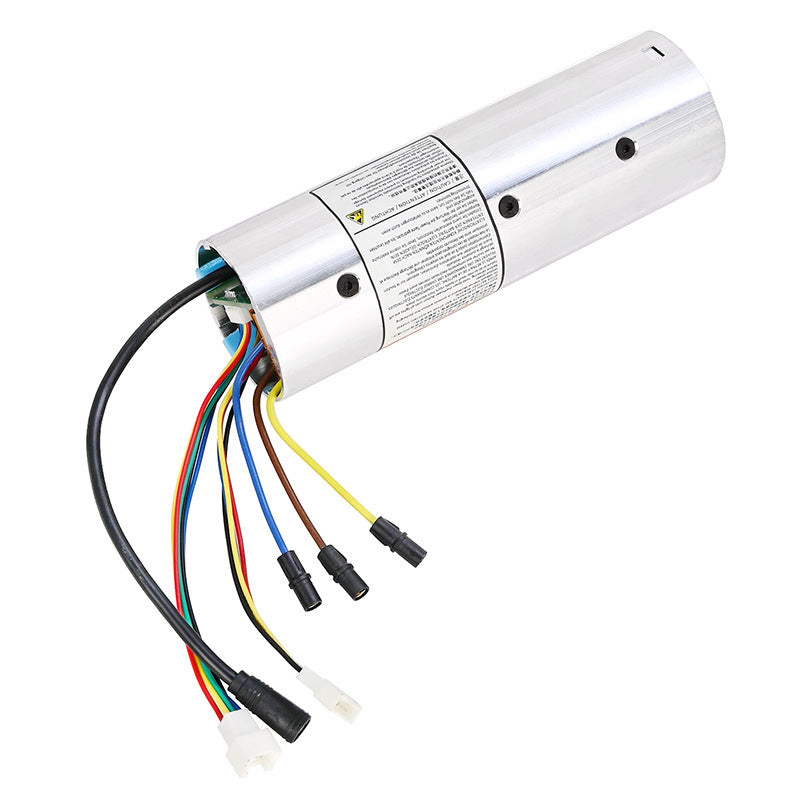a silver cylinder with colorful wires