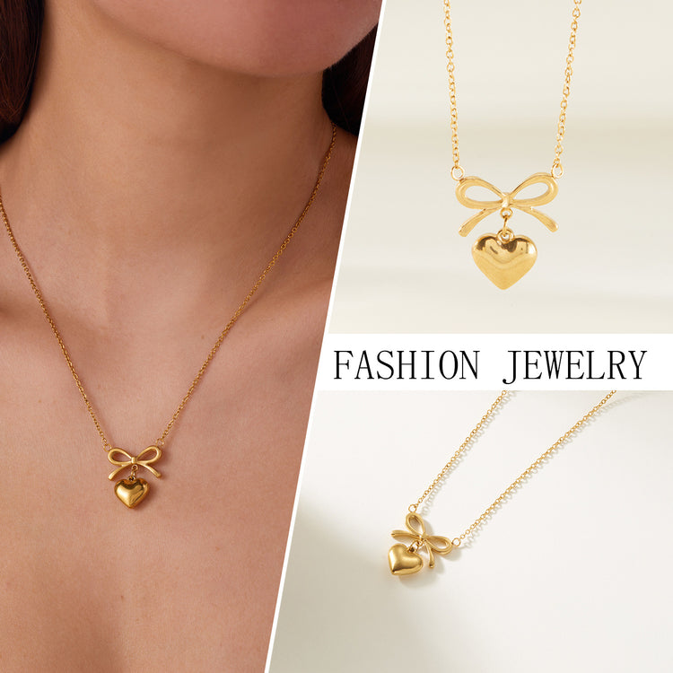 a collage of a woman wearing a necklace