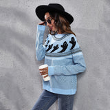 Women's Ghost-Print Knit Pullover Sweater