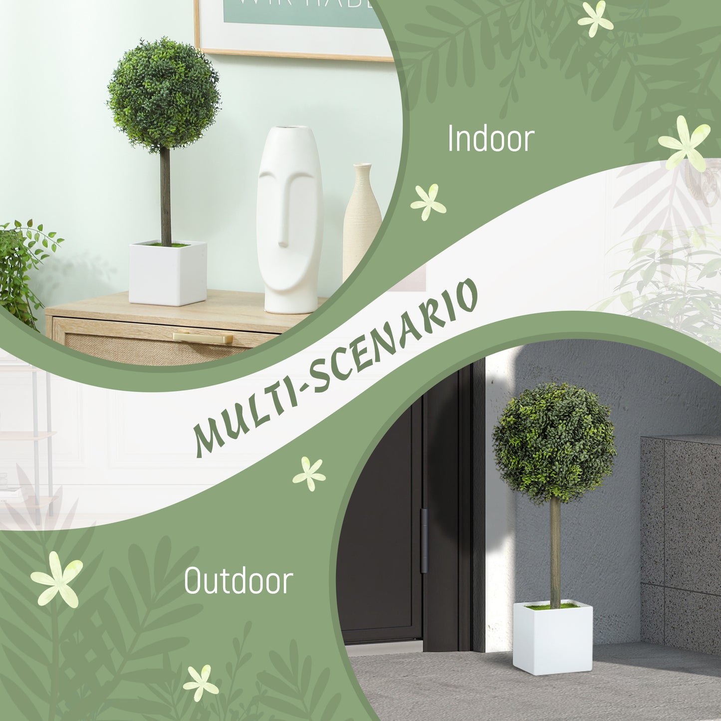 Lifelike Artificial Plants Set of 2, Fake Boxwood Topiary Balls with 114 PE Leaves for Home or Office Decor, Green