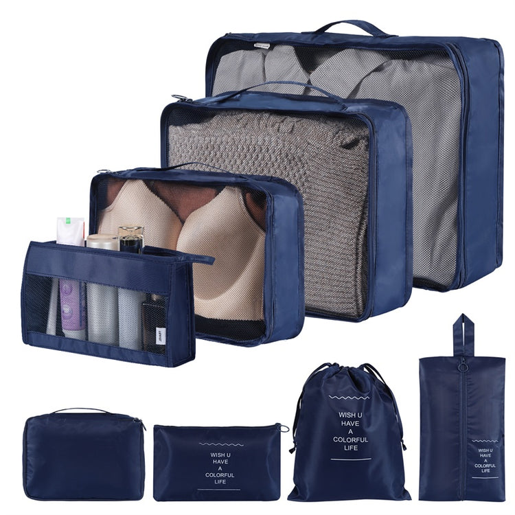 a group of blue bags