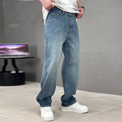 Fashion Pockets Jeans Men's Wide-leg Straight Trousers Versatile Casual Long Pants Streetwear Clothing