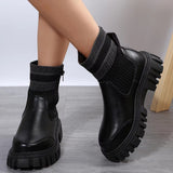 Women's Mid-Calf Boots with Zipper and Knitted Panels