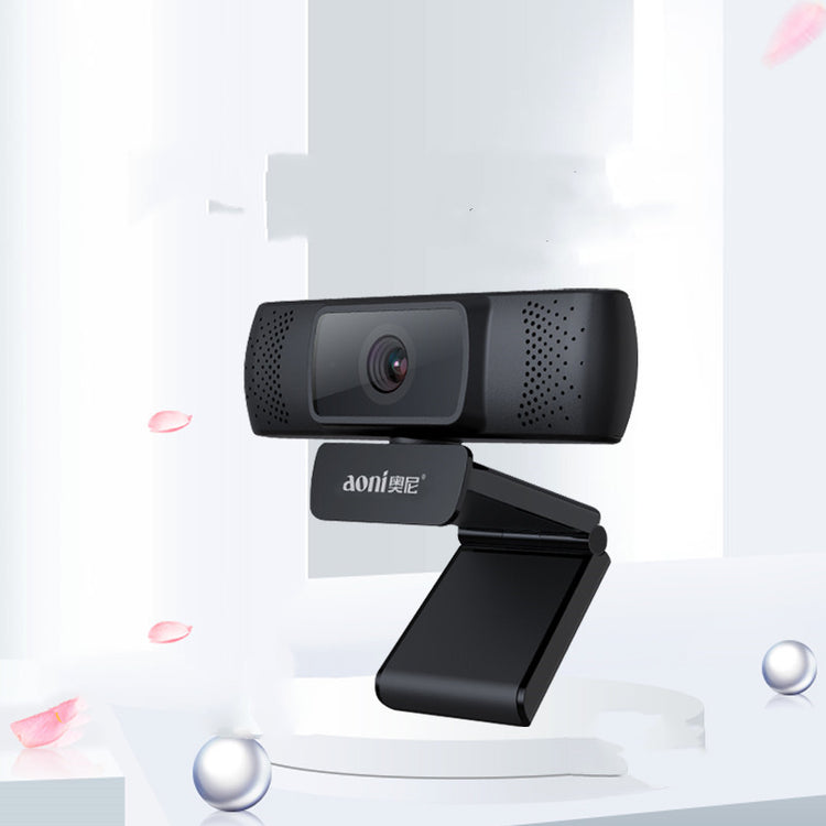 a black webcam with a stand
