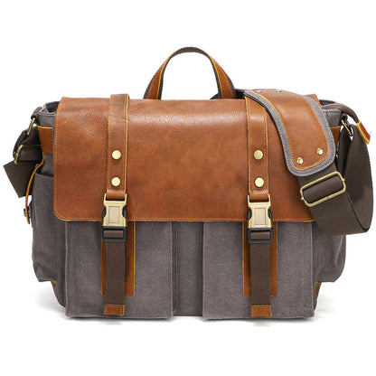 First Layer Cowhide Waxed Canvas Crossbody Shoulder Bag