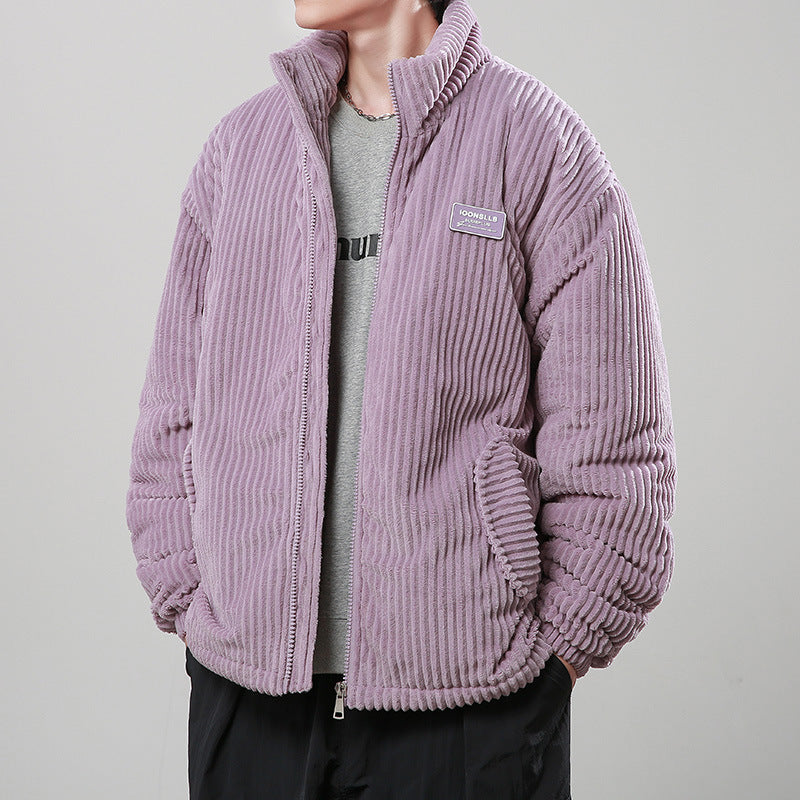 a man in a purple jacket