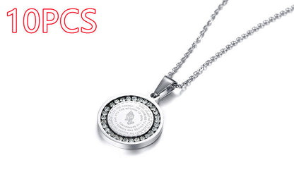 Stainless Steel Rhinestone Prayer English Scripture Pendant