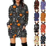 Women's Long Halloween Print Hoodie