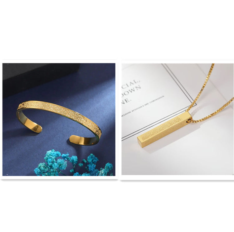 a gold bracelet and necklace