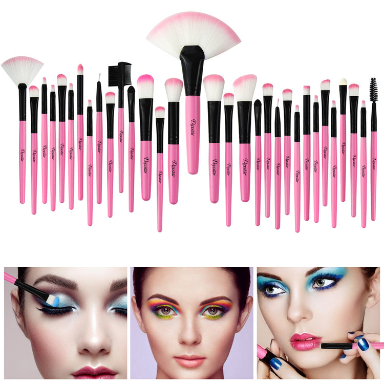a collage of different makeup brushes