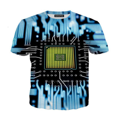 Mechanical Motherboard Printing 3D Digital Printing Men's New Short Sleeve
