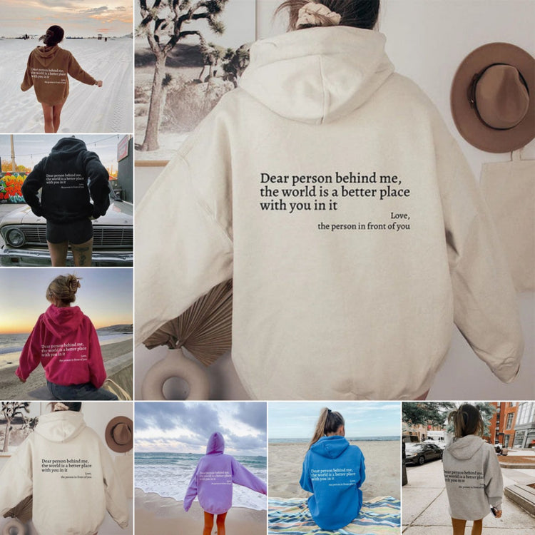 a collage of a woman wearing a hoodie