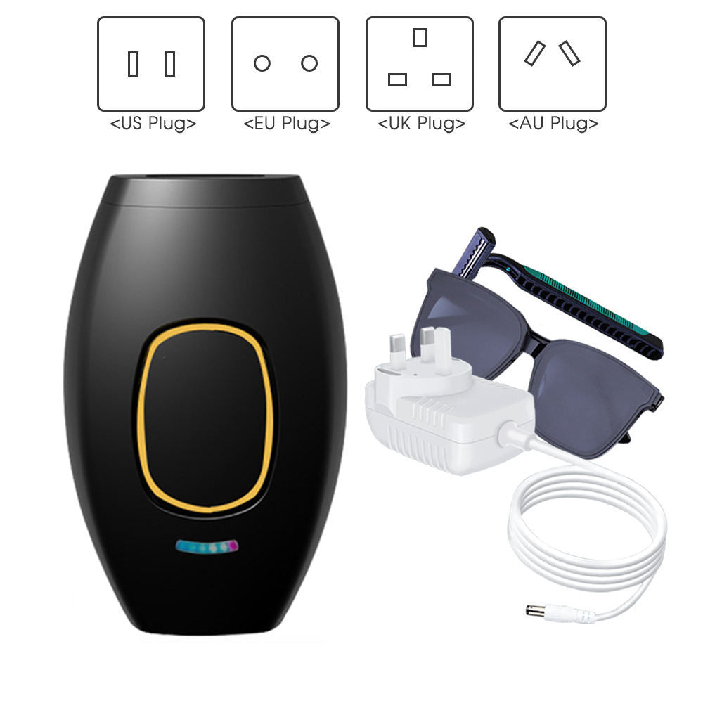 a black device with a yellow border and sunglasses
