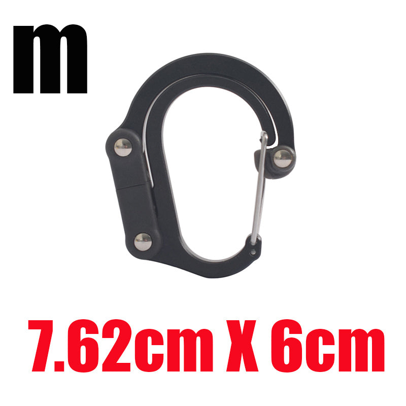 a black carabiner with a metal handle
