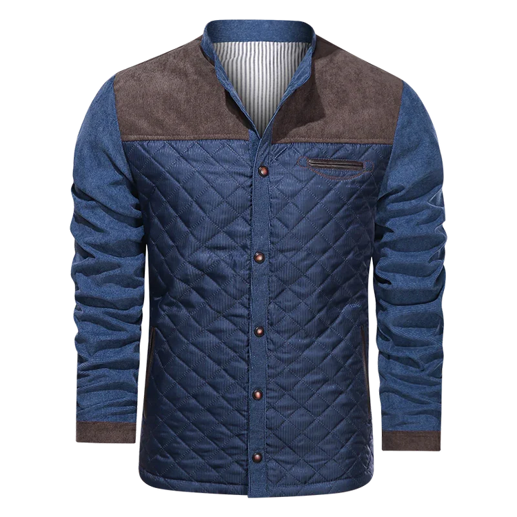 a blue and brown jacket