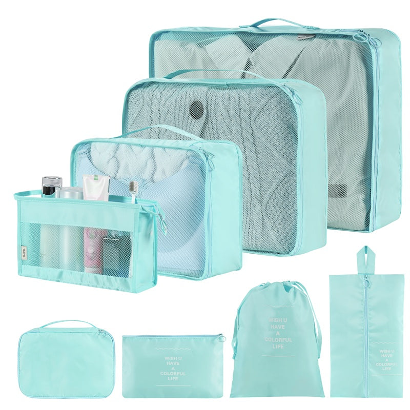 a group of blue bags
