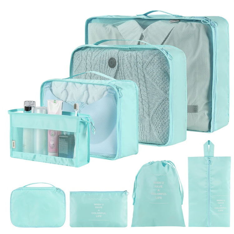 a group of blue bags