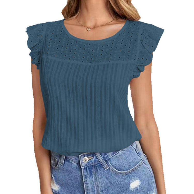 a woman wearing a blue shirt