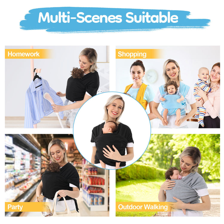 a collage of images of a woman carrying a baby