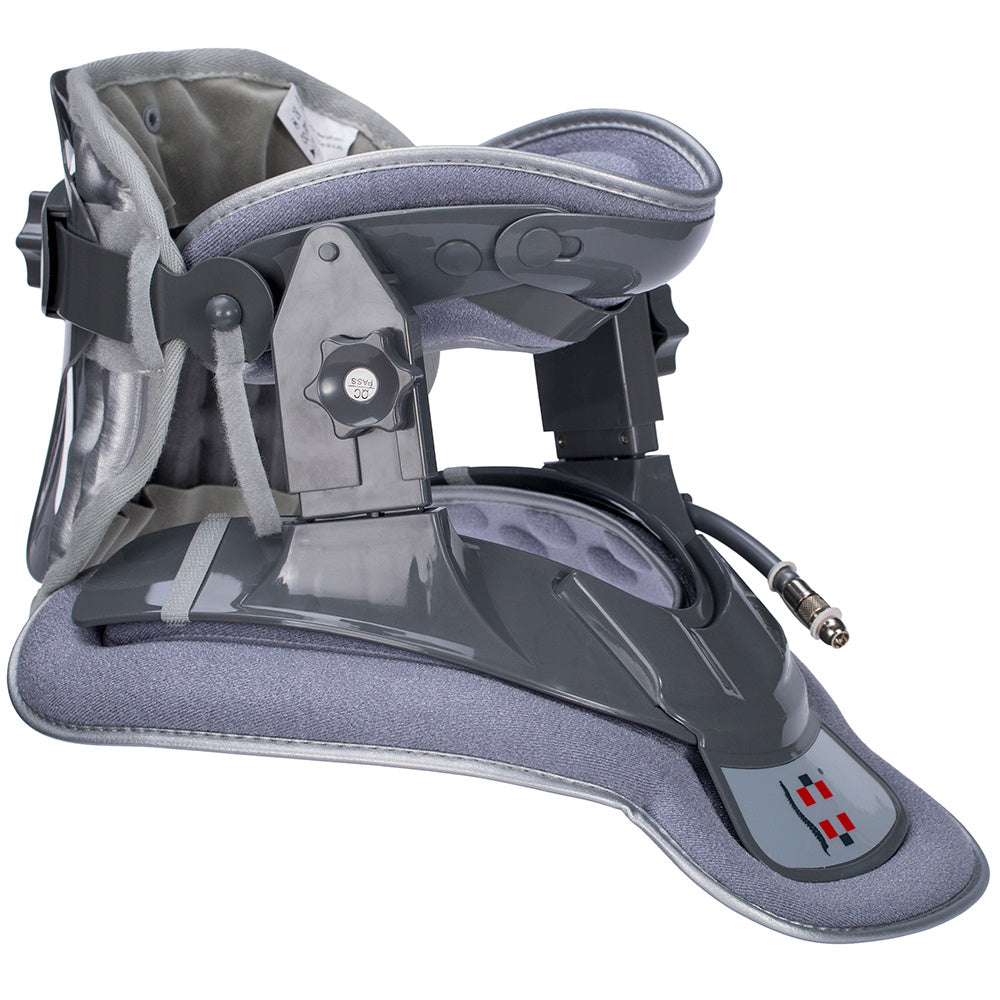 a grey neck brace with a cord