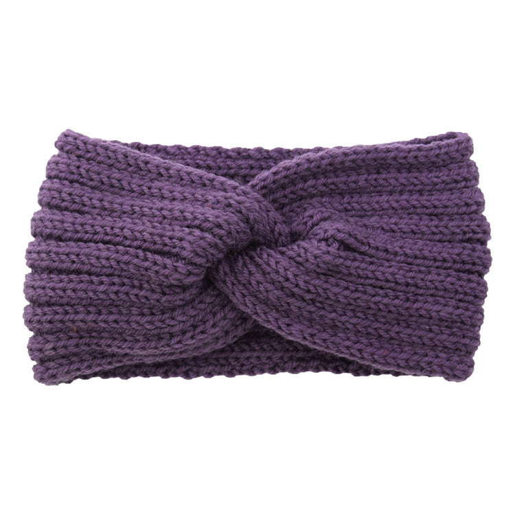 a purple knit headband with a knot