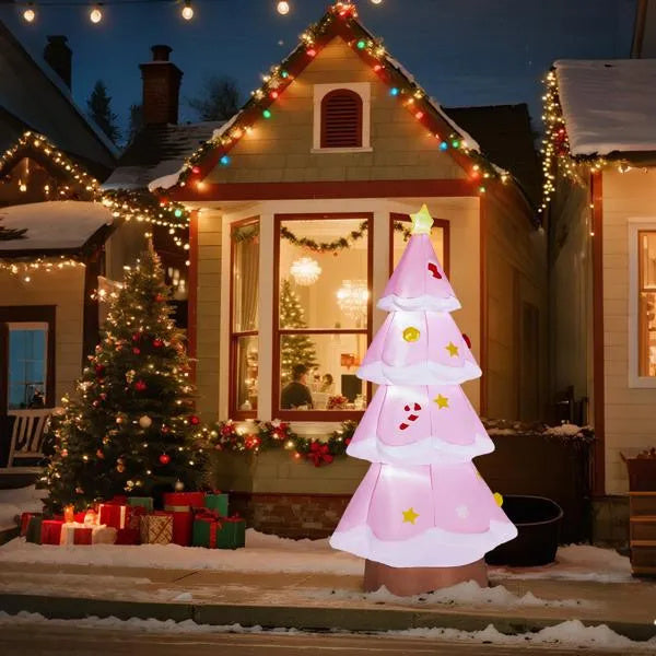 a house with a christmas tree and presents