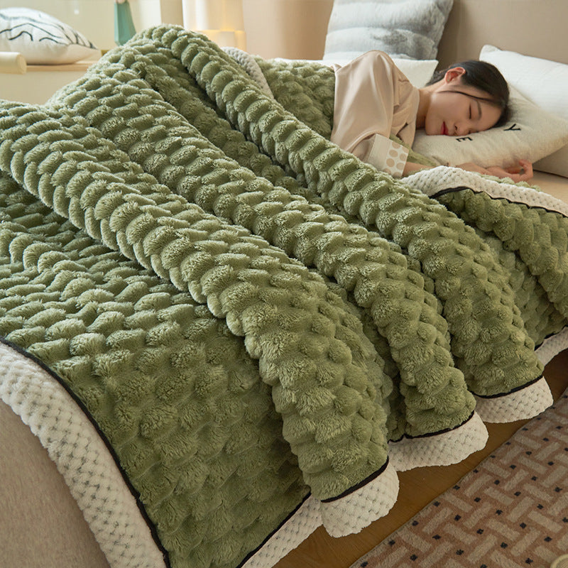 a woman sleeping in a bed