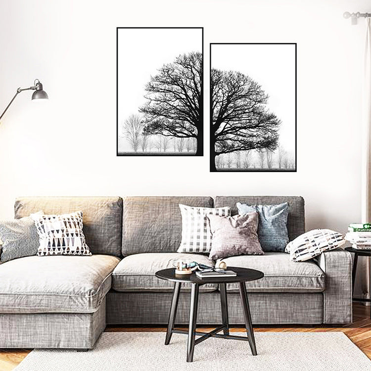 a couch with a picture of trees on it