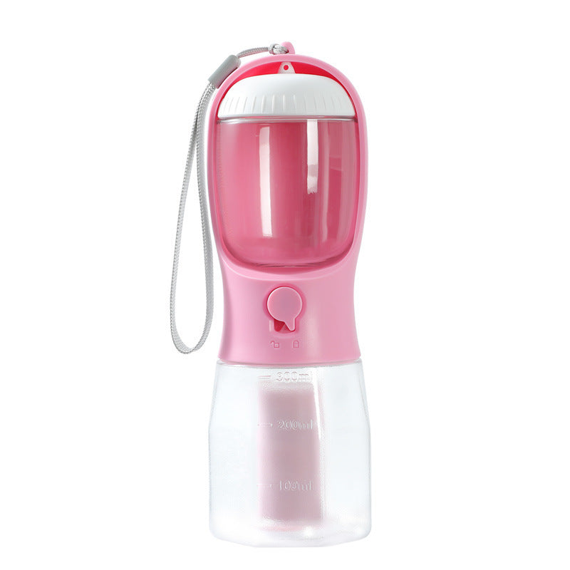 a pink water bottle with a white lid